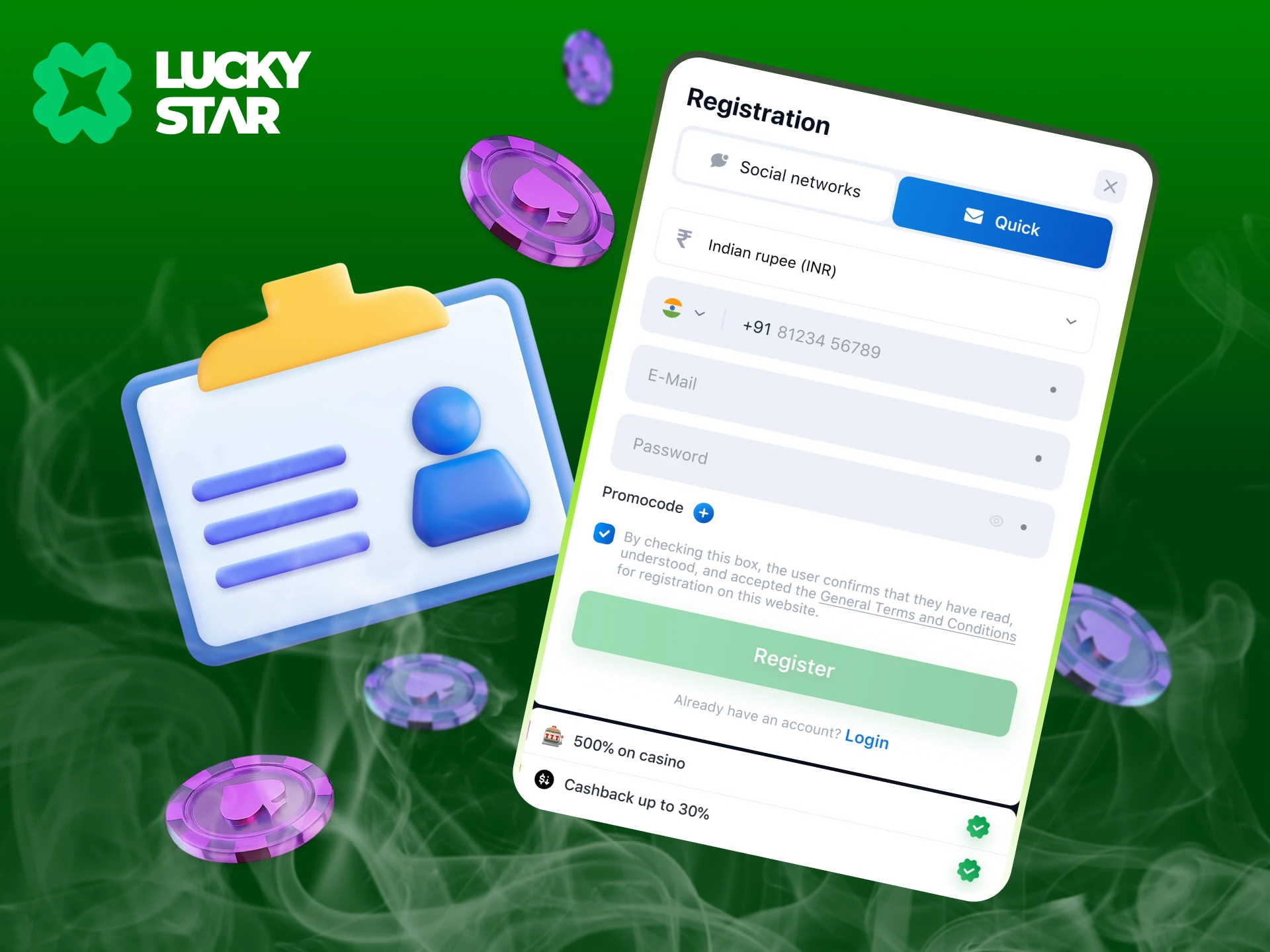 Registration tab on the official Lucky Star website.